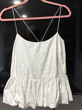 Women’s White Ruffle Hem Crop Tank Top
